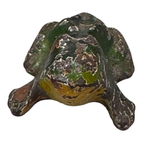 Vintage Small Green Brown Rusted Metal Cast Iron 1" Pocket Trinket Frog Figurine - Picture 1 of 6